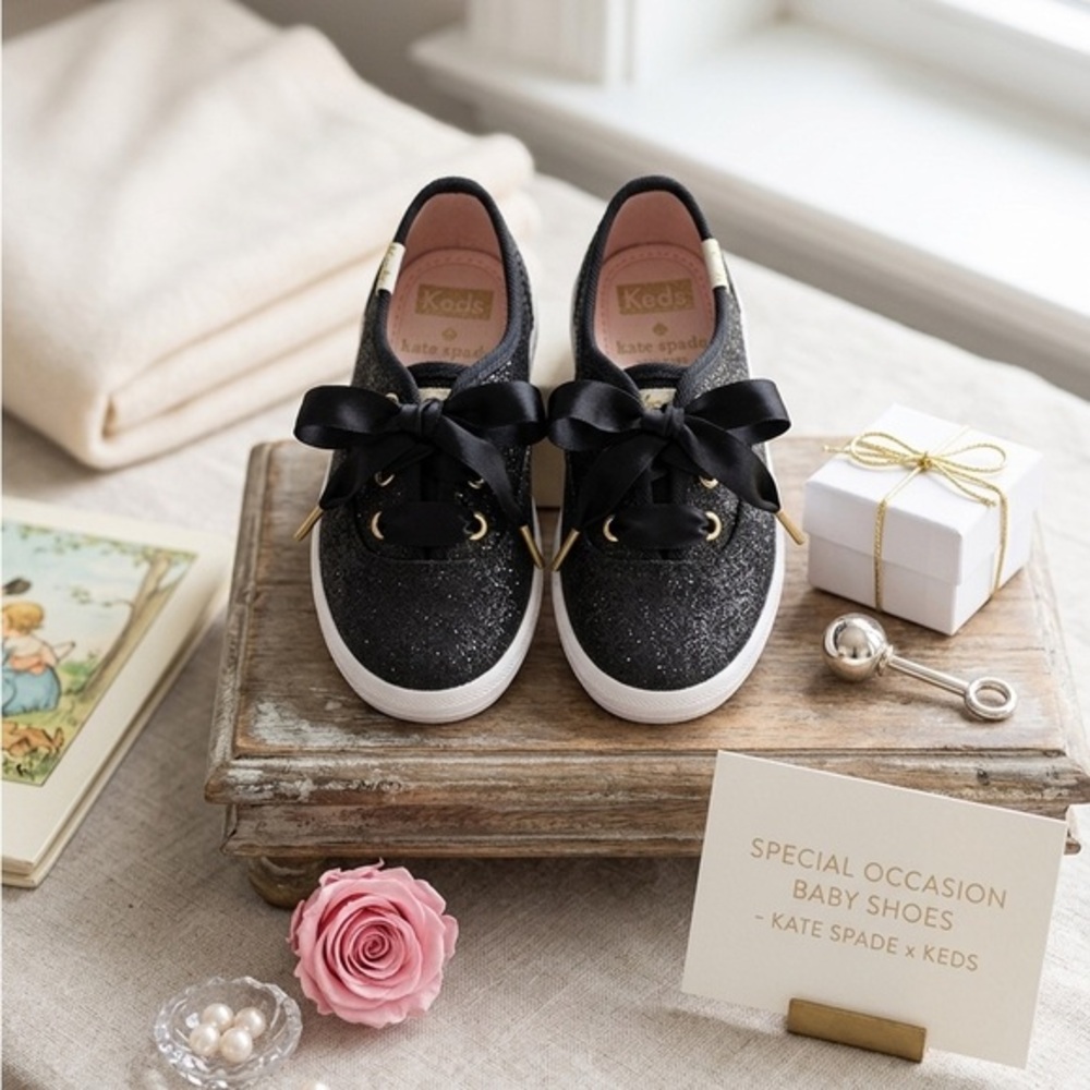 Kate Spade & Keds Black & White Sparkle Baby Sneakers With Gold Accents Size 6M